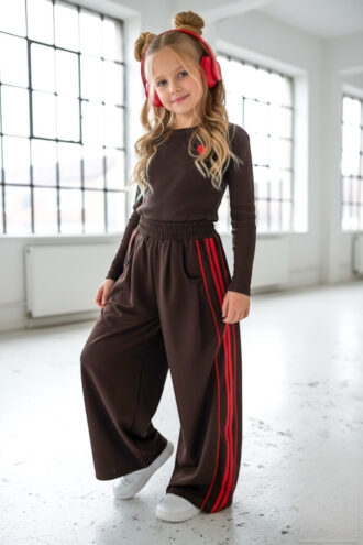 Komplet bluzka prążek i spodnie Brown Heart